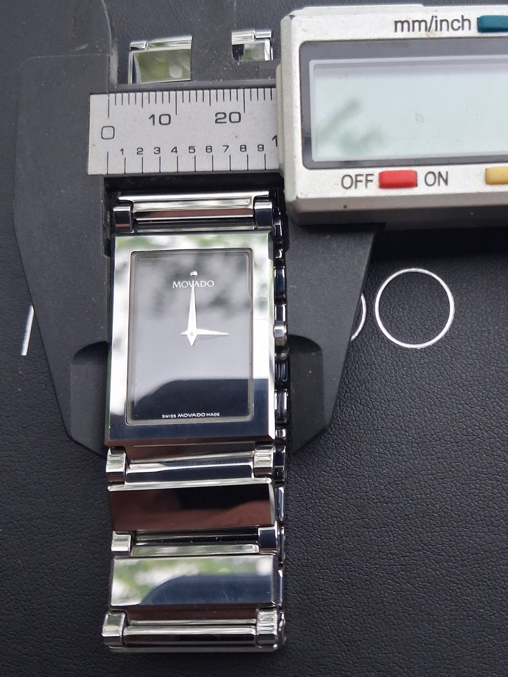 Movado Men's Stainless Steel Rectangular Bracelet Watch - Black Dial - Picture 11 of 13